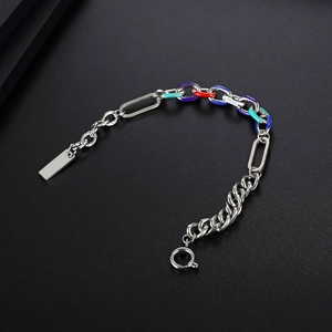 Buntes Emaille-Gliederkettenarmband aus Edelstahl im Unisex-Stil und Hip-Hop-Design