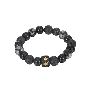 Black Agate Lava Stone Snowflake Obsidian Beaded Bracelet Gold Star Square Bead Retro Hip Hop Elastic Unisex Jewelry