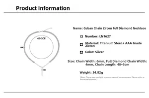 Détails du collier en Y à chaîne cubaine argentée avec zircone AAA et dimensions