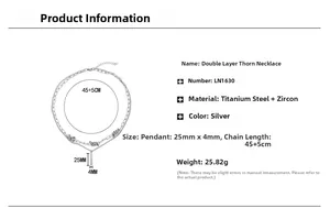 Detailed dimension guide for silver titanium steel layered necklace with zircon stones