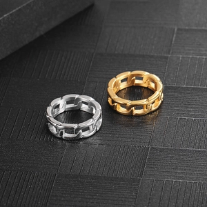 Schicker Hip-Hop-Panzerkettenring aus Gold- und Silber-Edelstahl für Damen und Herren