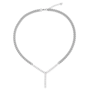 Collier en Y Hip Hop Acier au Titane Maille Gourmette Zircon Pavé Chaîne Bijoux pour Homme Femme Tendance Urbaine Argent