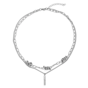 Double Layer Titanium Steel Necklace For Men Women Hip Hop Thorny Design Zirconia Inlaid Cylindrical Pendant Jewelry