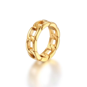 Hip-Hop Goldener Titanstahl Gliederkette Ring mit gebürsteter Metallstruktur für Unisex