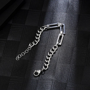 Industrial silver stainless steel cuban chain bracelet with geometric rectangular links