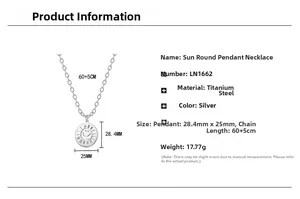Detailed size specifications for the silver stainless steel sun medallion necklace