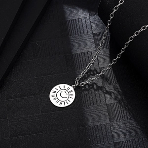 Hip hop minimalist sun coin pendant necklace in polished silver steel for men and women