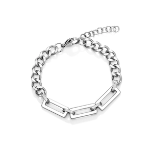 Hip Hop Titanium Steel Bracelet Minimalist Geometric Square Splicing Cuban Chain Bracelet Polished Silver Jewelry For Men Women Daily Streetwear
