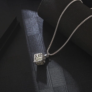 Luminous tree of life cube pendant necklace in silver tone stainless steel with box chain