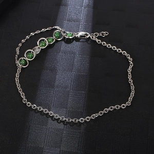 Titanium steel necklace with green crackle beads and adjustable silver chain