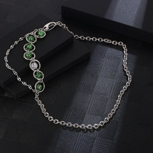 Titanium steel chain necklace with green crackle beads for men and women