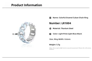 Detail view of 8.6mm light blue lacquer cuban chain ring made of titanium steel