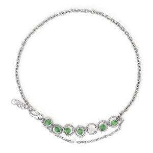 Titanium steel necklace with green crackle beads and layered silver link chain