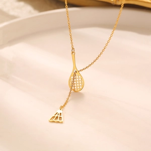 Golden stainless steel Y-necklace with creative badminton racket and shuttlecock charms