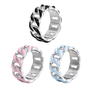 Unisex Hip Hop Titanium Steel Cuban Chain Ring Colored Lacquer Enamel Street Style Band Ring For Men Women Fashion Jewelry