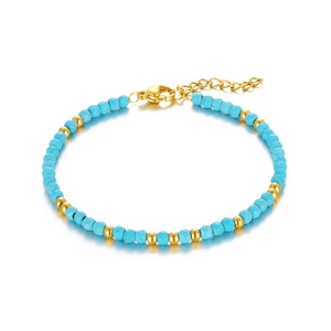 Bracelet perlé fait main avec pierres turquoise et perles dorées pour bijoux femme