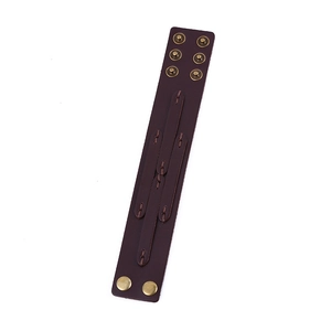 Retro punk wide brown leather bracelet with adjustable metal snaps and vintage rivets