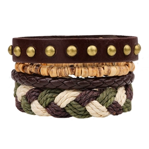 Ensemble de bracelets multicouches en cuir fait main avec perles bois pour hommes