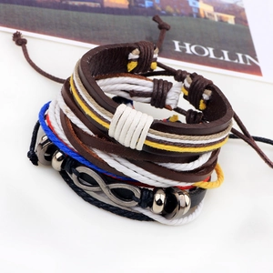 Bracelet multicouche fait main en cuir avec symbole infini et cordes colorées