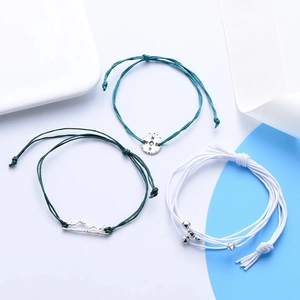 Bohemian multilayer woven bracelets set with mountain and compass charms for women
