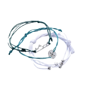 Bohemian multilayer woven rope bracelet set with silver mountain and compass pendants