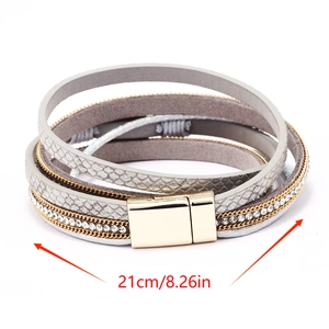 Multilayer wrap bracelet with purple crystals, gold chains and 21cm magnetic clasp