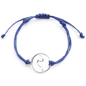 Handmade navy blue wax string bracelet with circular wave charm and adjustable knot