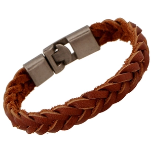 Bracelet en Cuir Tressé à la Main Rétro Homme Vintage en Cuir de Vachette Avec Fermoir en Alliage Antique Bijoux Unisexe Décontracté