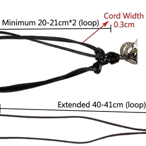 Punk leather cord necklace with vintage bronze metal rings and adjustable length guide