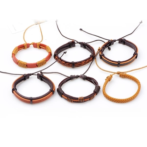 6-piece set of men's vintage leather braided bracelets with adjustable drawstrings
