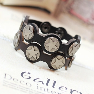 Punkiger Sternen-Nieten-Spaltleder-Armreif Damen Herren Retro Verstellbar Breit Manschettenarmband Gothic Mode Schmuck Geschenk