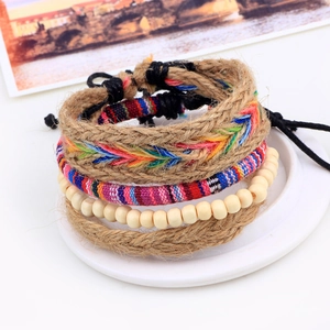 Bohemian multilayer set of handmade braided rope bracelets with colorful beads