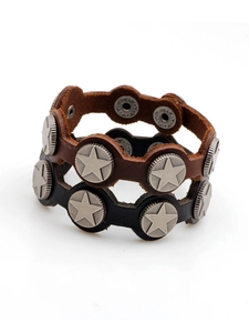 Punk Lederarmbänder mit Stern-Metallnieten in Schwarz und Dunkelbraun für Damen