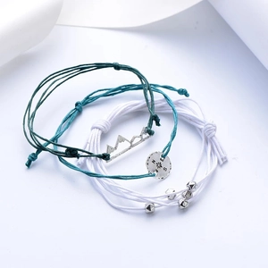Bohemian Woven Multilayer Charm Bracelets For Women Alloy Compass Mountain Pendant Adjustable Cotton Linen Rope Fashion Jewelry Gift