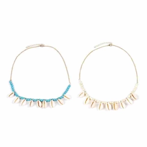 Bohemian turquoise and white shell bead necklaces with adjustable gold chain