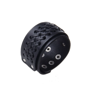 Men's punk double-layer woven leather bracelet with metal rivets and snap buttons