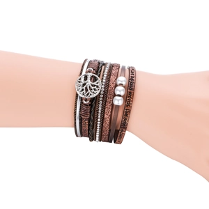 Bohemian tree of life multilayer leather bracelet with pearls and inspirational text