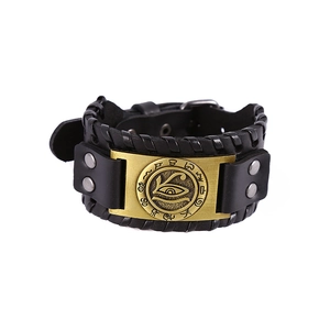 Vintage Genuine Leather Cuff Bracelet Adjustable Punk Alloy Eye Of Horus Religious Charm Wristband For Men Women Fashion Jewelry
