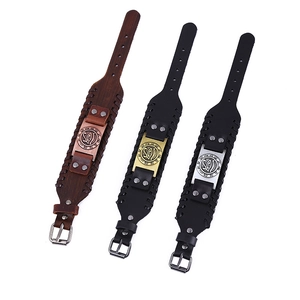Retro leather bracelet set with Eye of Horus metal plate and adjustable buckle straps