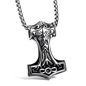 Vintage 316L Stainless Steel Viking Mjolnir Thor Hammer Pendant Necklace Punk Rock Nordic Totem Mens Jewelry Gift