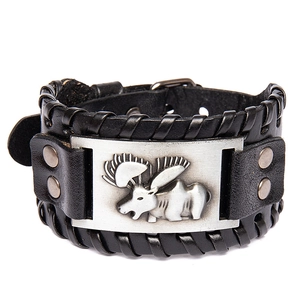 Bracelet Viking Vintage en Cuir Homme Femme Large Rune Nordique Symbole d'Élan Bracelet Manchette Retro Punk Bijoux Accessoires