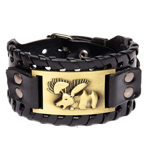 Bracelet nordique vintage en cuir Viking avec relief d'élan en bronze et tressage