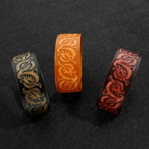 Handmade punk leather bracelet set with vintage embossed dragon patterns for men