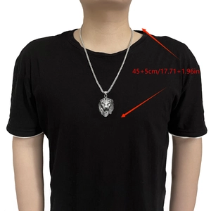 Men's stainless steel Viking lion head pendant necklace on a silver orchid chain link