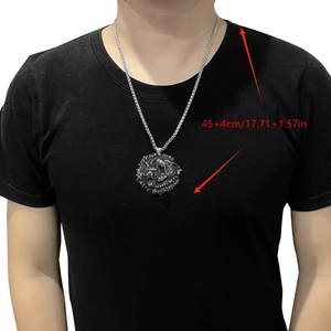 Collier homme en acier inoxydable avec pendentif double tête de loup viking, 45 cm