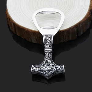 Vintage Mjolnir Thor's hammer beer bottle opener in antique silver stainless steel