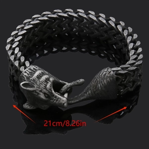 Bracelet Viking tête de loup en acier inoxydable 21cm avec chaîne tressée en argent antique