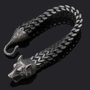Bracelet Viking nordique en acier inoxydable avec tête de loup et texture écaille