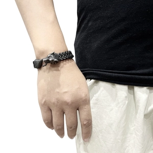 Bracelet Viking tête de loup en acier inoxydable pour homme avec chaîne de style industriel
