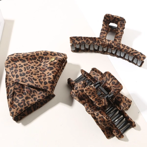 Chic leopard print hair claw clip set with velvet fabric texture for women hair styling
